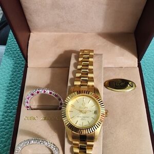 Vintage Women's Elgin Watch Gold Tone Interchangeable Bezel NWT RARE